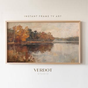 Herbst See Rahmen TV Kunst, Herbst Dekor Bildschirmschoner, Herbstlandschaft Landhaus Digitaler Download, beruhigende Erntedank Landschaft | TV24160