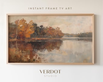 Fall Lake Frame TV Art, Fall Decor Screensaver, Autumn Landscape Country Cottage Digital Download, Calming Thanksgiving Scenery | TV24160