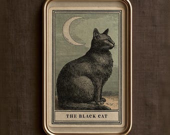 Black Cat Tarot Print, Halloween Printable Wall Art, Vintage Witchy Decor | 26067