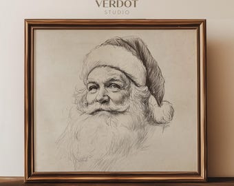 Vintage Christmas Santa Claus Printable Wall Art, Dekoracje świąteczne, Neutralny rysunek Santa Poster, Beige Holiday Winter Print | SKU24210