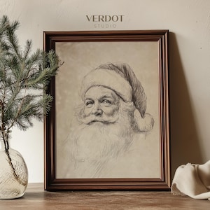 Vintage Santa Claus Print, Christmas Decor Printable Wall Art, Neutral Drawing Santa Poster, Beige Holiday Decor, Antique Print | 24210