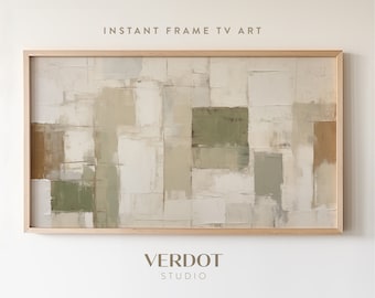 Rustic Green Abstract Winter Frame Tv Art, Geometric Minimalist Modern Oil Painting, Beige Contemporary Tv Art Digital Download | TV2306