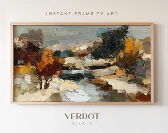 Abstract Fall Landscape Frame TV Art, Country Autumn Painting (Digital Download)