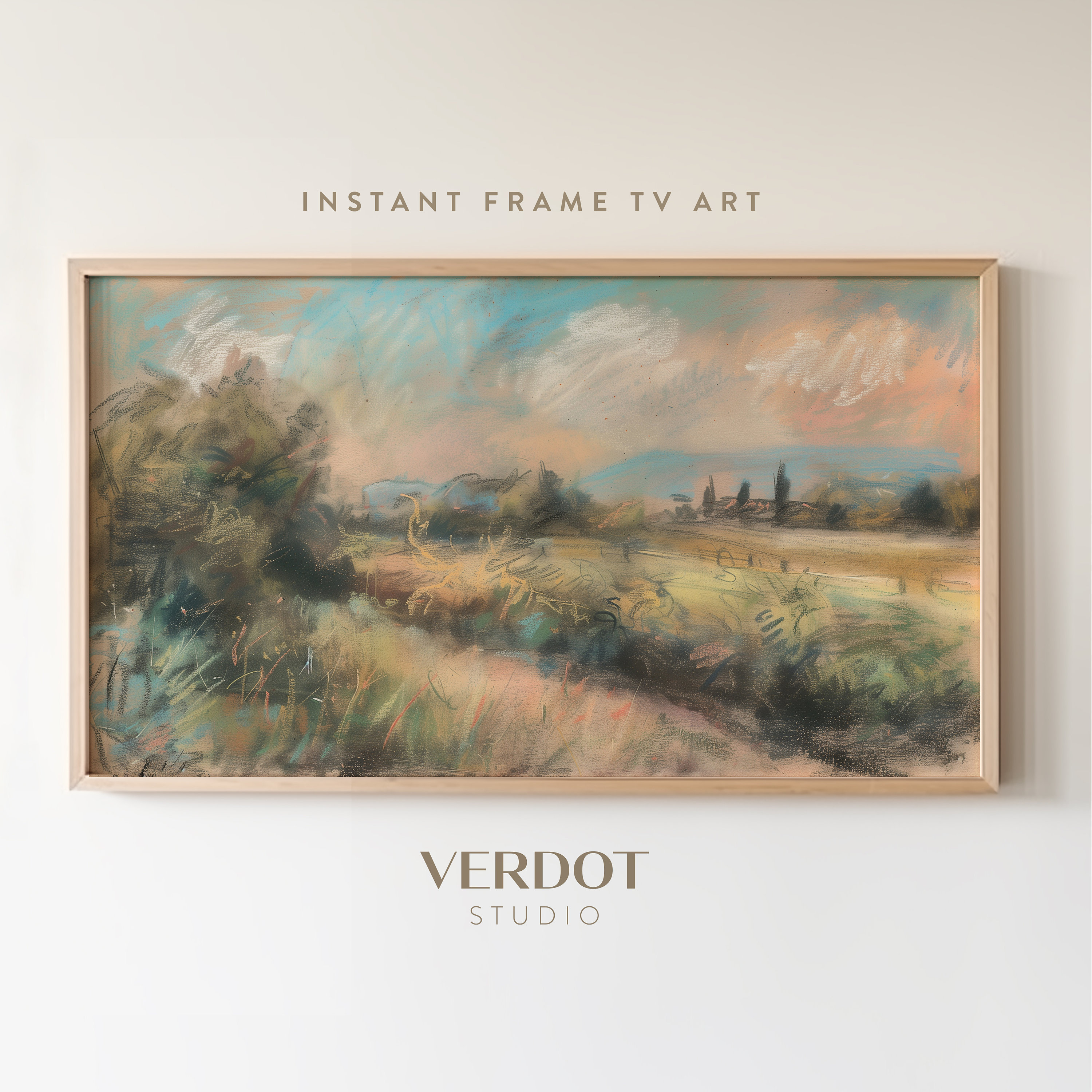 Sinary Frame Pastel Landscape Drawing Frame TV Art, Abstract Summer Scenery Frame TV ...