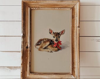 Baby Deer Christmas Print, Printable Wall Art, Neutral Christmas Decor, Winter Holiday Painting | 25110