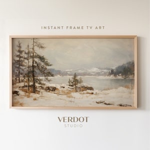 Winter Frame TV Art, Vintage Northen Winter Landscape, Neutral North Muskoka Painting Tv Digital Screensaver, Christmas Decor | TV2316