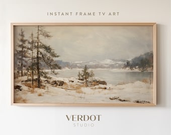 Winter Frame TV Art, Vintage Northen Winter Landscape, Neutral North Muskoka Painting Tv Digital Screensaver, Christmas Decor | TV2316