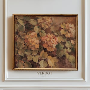 Hydrangea Painting Fall Decor, Printable Wall Art, Rustic Autumn Print, Botanical Country Floral Painting, Late Summer Flower Print | 24154