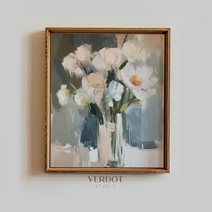 Cuadro de primavera campestre, arte de pared imprimible de Pascua, estampado floral de flores abstractas, decoración de primavera, póster de jarrón de flores antiguo / 25013