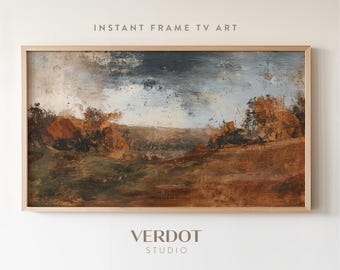 Abstract Fall Landscape Painting, Vintage Autumn TV Art (Digital Download)