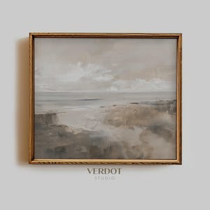 Neutral Beach Print, Printable Wall Art, Beige Coastal Landscape Painting, Soft Abstract Ocean Scenery, Digital Download | 2460