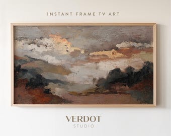 Sunset Fall Landscape Frame TV Art, Vintage Autumn Landscape Painting, Country Thanksgiving Scenery, Abstract Fall Decor | TV25086