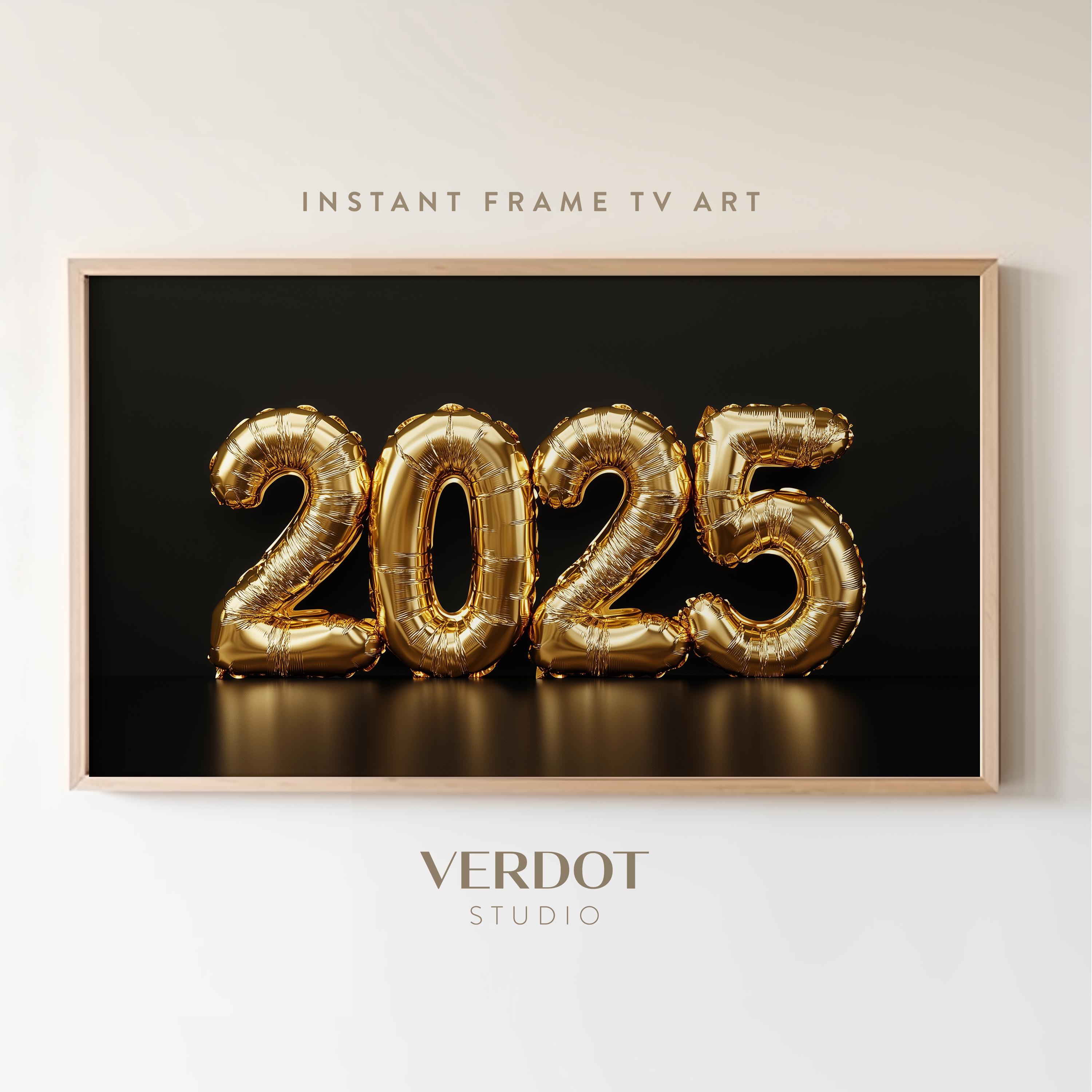 2025 New Years Frame Tv Art, Gold Black Samsung Frame Tv Art, Gold Ballon New Years Screensaver, Festive Party Decor  | TV24287