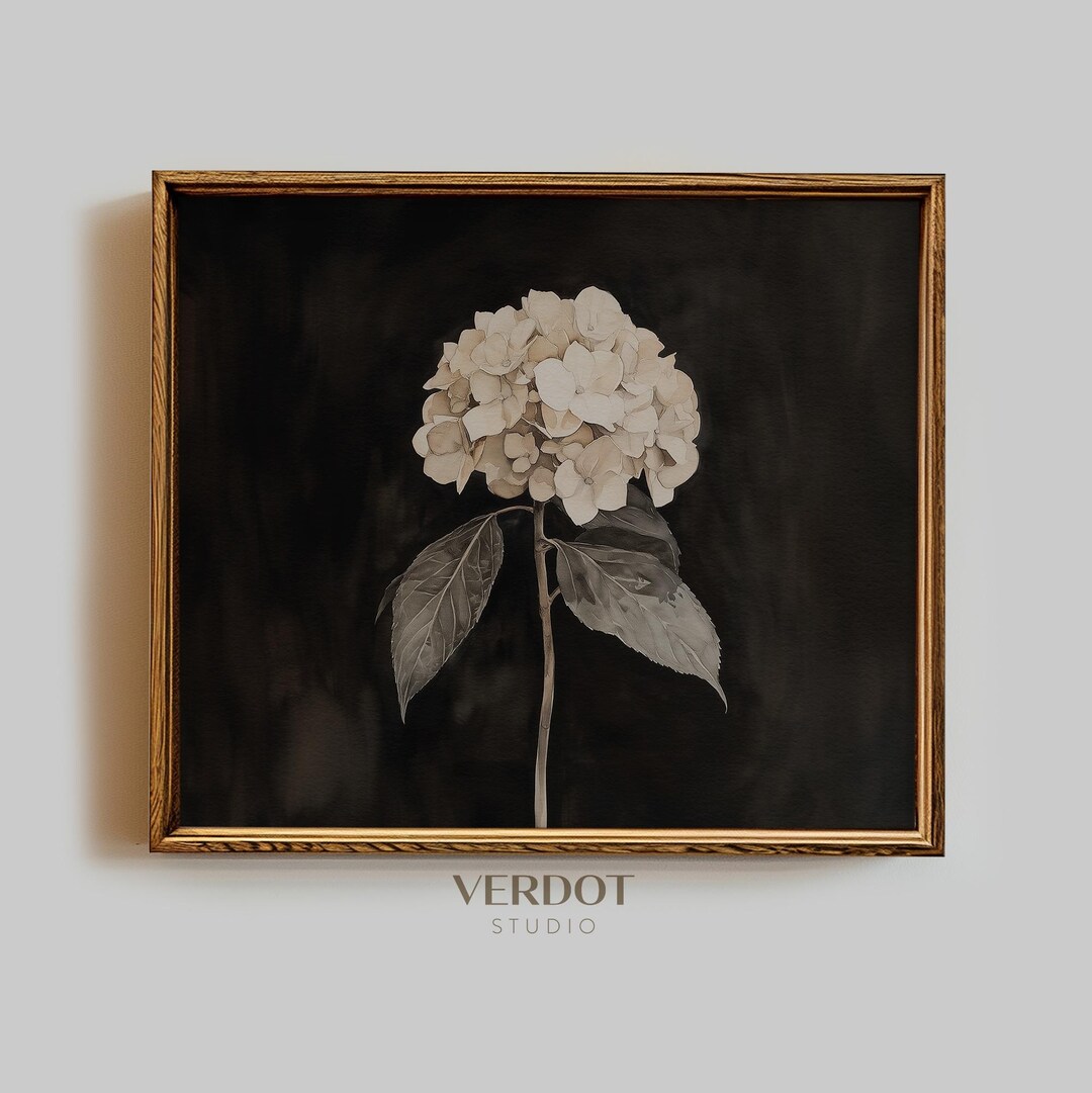 Vintage Hydrangea Print, Printable Wall Art, Dark Moody Floral Painting ...