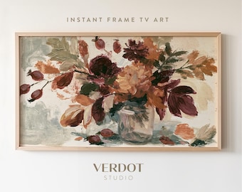 Autumn Fall Floral Frame TV Art, Rustic Flowers Screensaver | TV26053