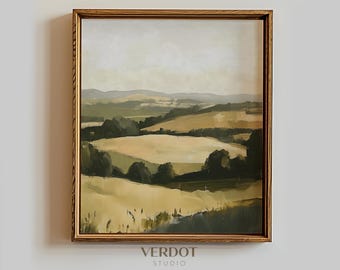 Spring Country Hills Painting, Landscape Printable Wall Art, Farmhouse Summer Decor, Abstract Landscape Scenery Download | 25037