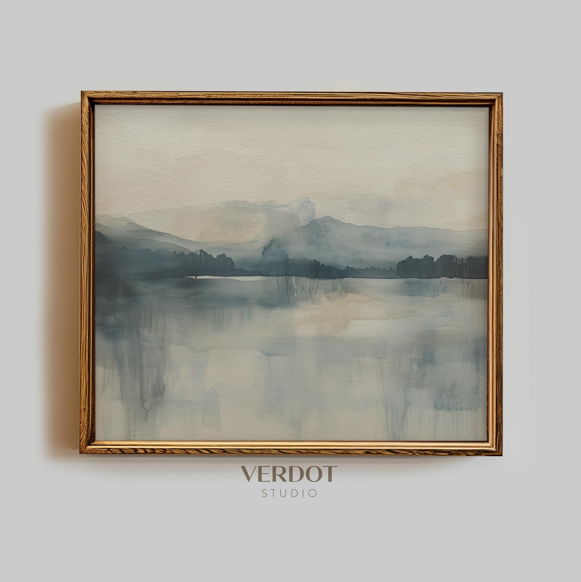 Blue Abstract Landscape Print, Spring Printable Wall Art, Summer Decor, Soft Country Lake Print, Abstract Painting, Muted Wall Decor | 25047