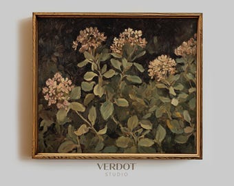 Moody Vintage Flowers Painting, Printable Wall Art, Dark Green Rustic Garden Print, Fall Botanical Print, Spring Decor  | 24161