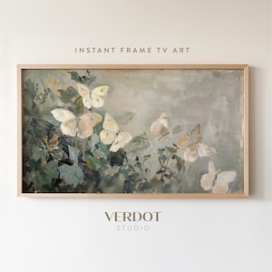 Neutral Butterflies Frame TV Art, Summer Tv Art, Vintage Style Impressionist Painting, Rustic Country Decor, Garden Screensaver | TV2482