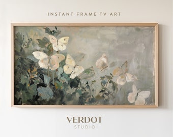 Neutral Butterflies Frame TV Art, Summer Tv Art, Vintage Style Impressionist Painting, Rustic Country Decor, Garden Screensaver | TV2482