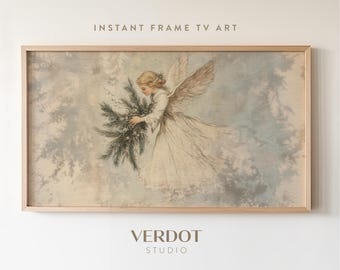 Vintage Angel Christmas Painting, Neutral Holiday TV Art (Digital Download)