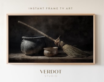 Witch Cauldron Halloween TV Art, Spooky Vintage Painting (Digital Download)