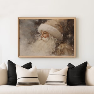 Vintage Santa Claus Painting, Christmas Printable Wall Art, Neutral Rustic Santa Print, Beige Holiday Decor, Winter Print SKU2321 image 5