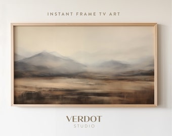 Mountain Landscape Frame TV Art, Neutral Abstract Tv Art, Moody Minimal Oil Painting, Rustic Scenery Screensaver | TV2410
