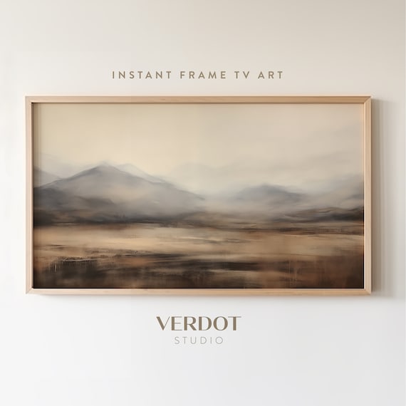 Mountain Landscape Frame TV Art, Neutral Abstract Tv Art, Moody Minimal Oil Painting, Rustic Scenery Screensaver | TV2410