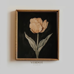 Spring Tulip Flower Painting, Easter Printable Wall Art, Dark Moody Floral Painting, Botanical Spring Decor, Vintage Flower Print | 25025