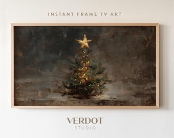Moody Christmas Tree Frame Tv Art: Vintage Mini Tree Holiday Decor Screensaver | TV25129