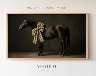 Kariertes Pferd Weihnachtsrahmen Tv Art: Country Urlaub Gemälde Tv Digitaler Download, Reiter Weihnachtsdekor | TV25164