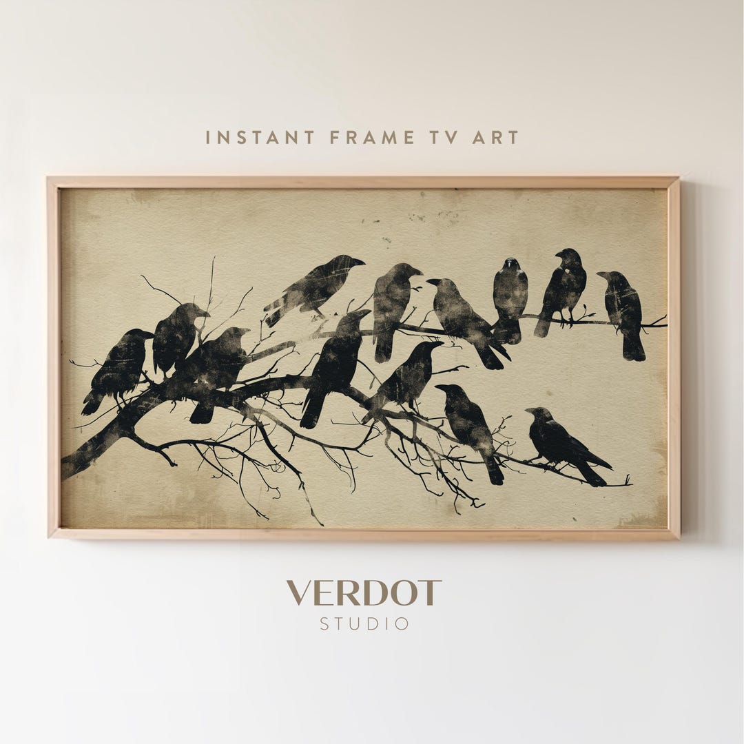Crow Frame Black Crows Halloween Frame TV Art, Neutral Halloween Painting, Birds ...