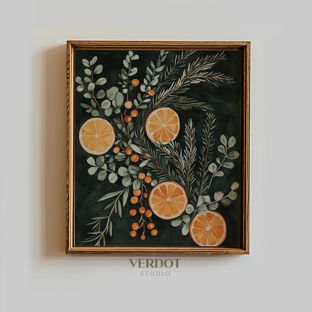 Orange Christmas Painting Print, Christmas Decor, Holiday