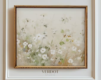 Spring Wildflower Painting, Printable Wall Art, Vintage Flower Abstract Meadow Print, Light Modern Country Decor, Easter Art   | 2412