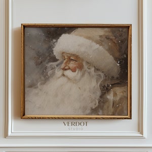 Vintage Santa Claus Painting, Christmas Printable Wall Art, Neutral Rustic Santa Print, Beige Holiday Decor, Winter Print | SKU2321