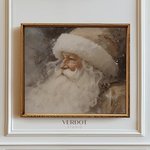 Vintage Santa Claus Painting, Christmas Printable Wall Art, Neutral Rustic Santa Print, Beige Holiday Decor, Winter Print SKU2321 image 1