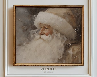 Vintage Santa Claus Painting, Christmas Printable Wall Art, Neutral Rustic Santa Print, Beige Holiday Decor, Winter Print | SKU2321