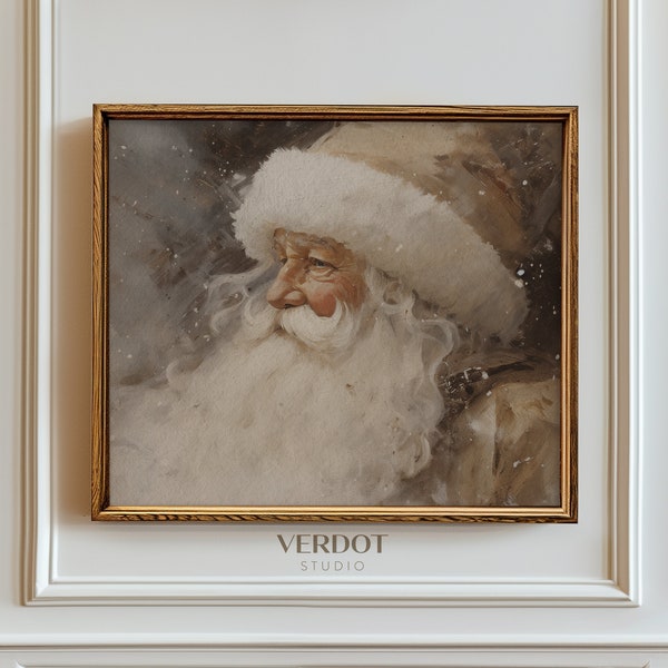 Vintage Santa Claus Painting, Christmas Printable Wall Art, Neutral Rustic Santa Print, Beige Holiday Decor, Winter Print | SKU2321