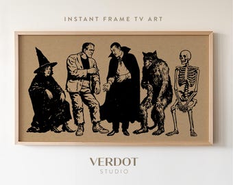 Halloween Frame TV Art, Vintage Monster Silhouette, Retro Halloween Decor | TV26087
