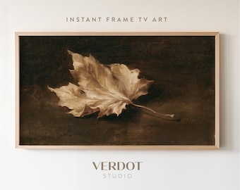 Brown Fall Leaf Frame TV Art,  Moody Autumn Still Life Painting  | TV26096
