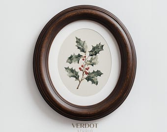 Christmas Holly Berries Print: Vintage Winter Botanical Printable Wall Art | 25139