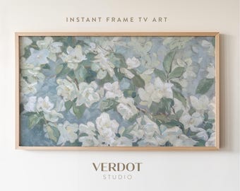 Pale Blue Summer Flowers Frame TV Art: Abstract White Floral French Country Painting | TV2480