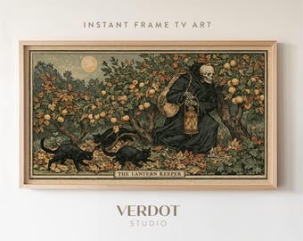 Vintage Halloween Skeleton Frame TV Art, "The Lantern Keeper" | 26082