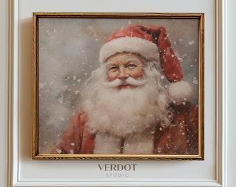 impression père Noël vintage, art mural Noël imprimable, peinture rustique, décoration des fêtes, impression hiver festif | Réf.2307