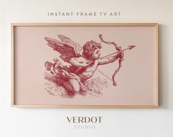 Cupid Valentines Day Frame TV Art: Pink Vintage Sketch Screensaver | TV25189