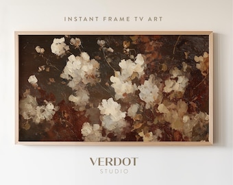 Fall Flowers Frame TV Art, Abstract Moody Flower Painting, Vintage Autumn Floral, Dark Rustic Fall Decor, Summer Botanical Tv Art | TV25092