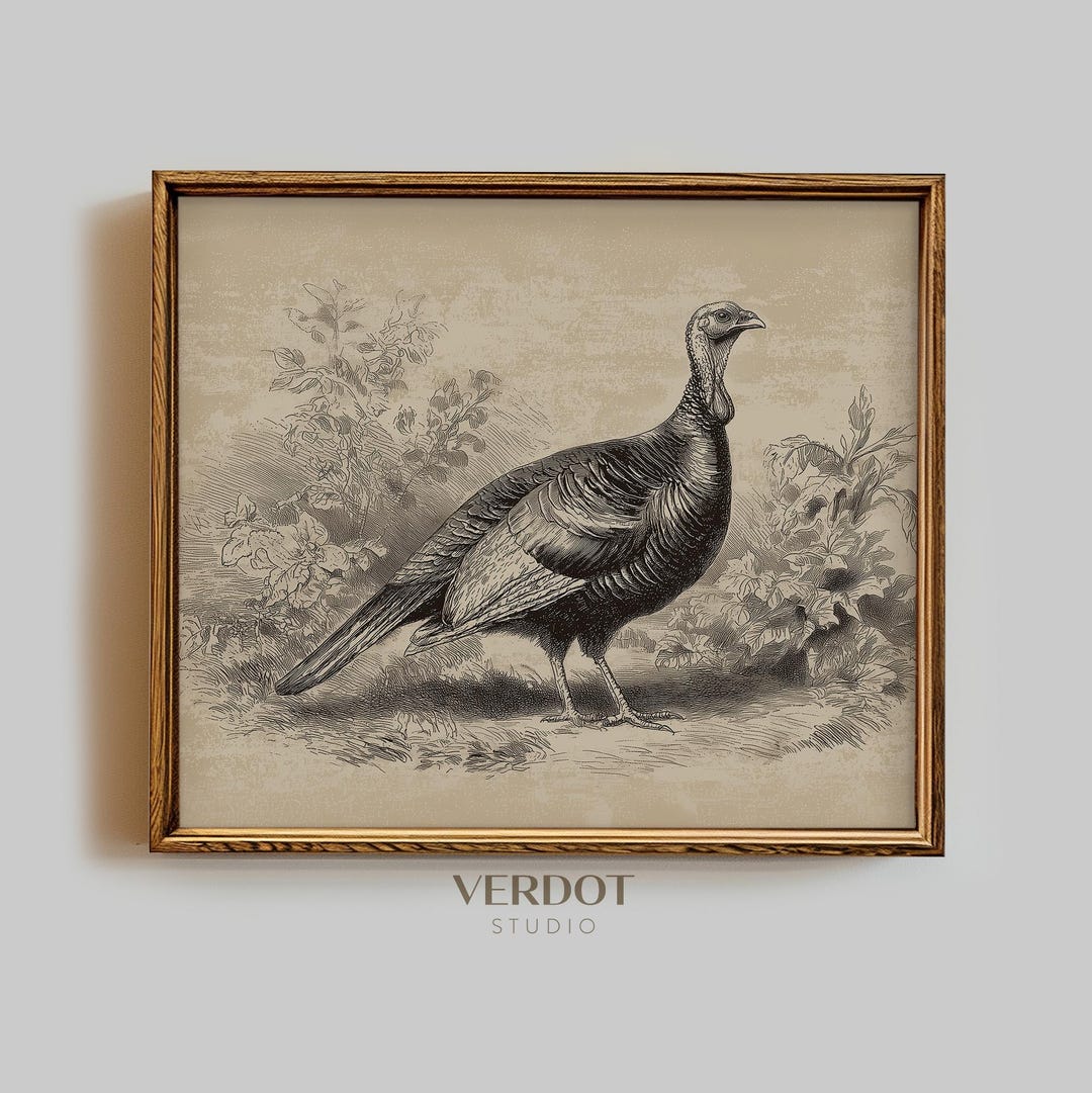 Thanksgiving Turkey Print, Printable Wall Art, Vintage Fall Decor ...