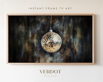New Years Frame Tv Art, Disco Ball Painting, Christmas Bauble Screensaver, Dark New Years Decor Digital Download  | TV24264