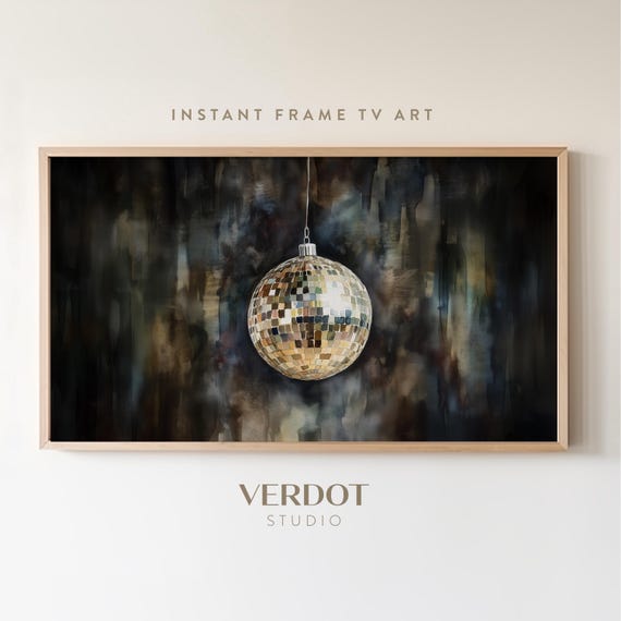 New Years Frame Tv Art, Disco Ball Painting, Christmas Bauble Screensaver, Dark New Years Decor Digital Download  | TV24264